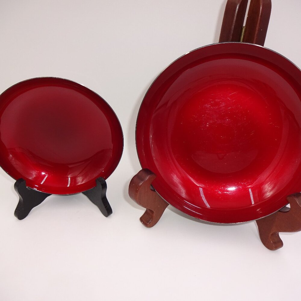 2 Vintage 1950s 1960s Reed & Barton Red Enamel Silver Plate Bowls 193 194